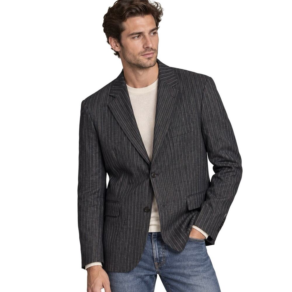 Ted Baker Charcoal Grey Flax Blend Pinstripe Blazer Jacket Size 6 - 44R XXL